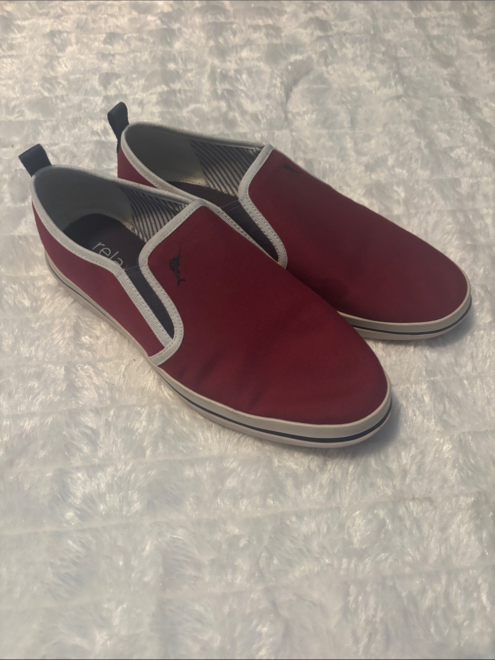 Tommy Bahama Men's Slip-On Loafers in Burgundy with White Trim